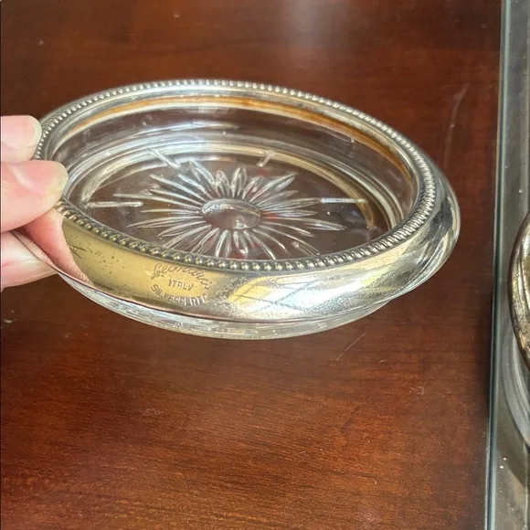 EUC! Vintage! Elegant Silver-plate and Cut Glass Coaster Set. - Picture 6 of 11